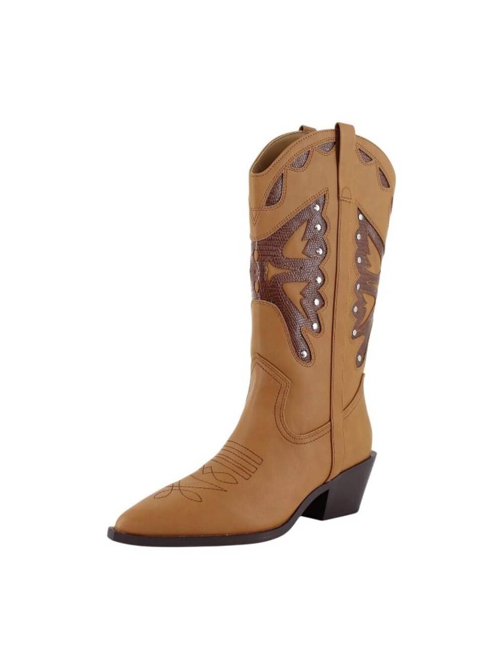 NWT Madden Girl Faux Leather Stud Pointed Toe Western Boots Natural Brown 8M